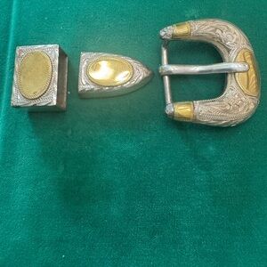 Sterling silver and Gold tone Western Belt Buckle Set